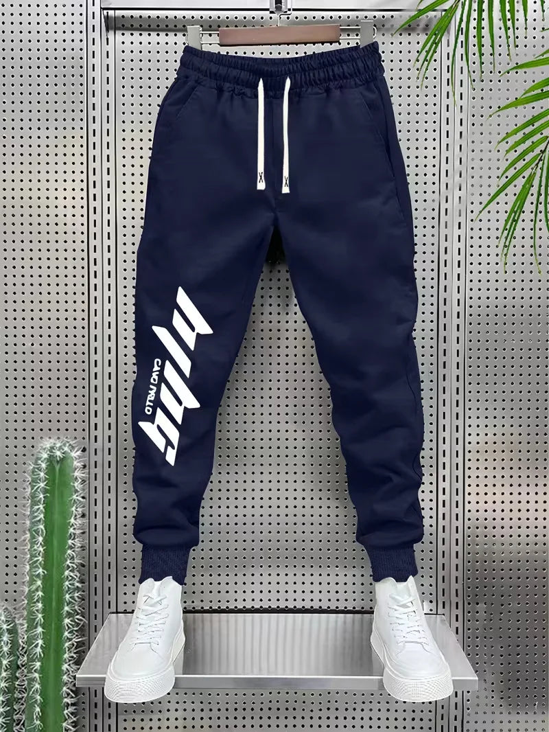 Street Trendy Cool Style Men's Loose Legged Sports Pants Printed Sanitary Pants Daily Casual Drawstring Knitted Pants