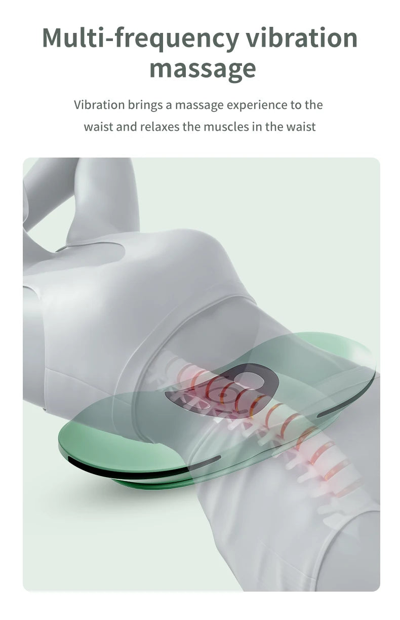 Massage device with text about multi-frequency vibration massage on a light green background