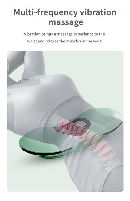 Massage device with text about multi-frequency vibration massage on a light green background