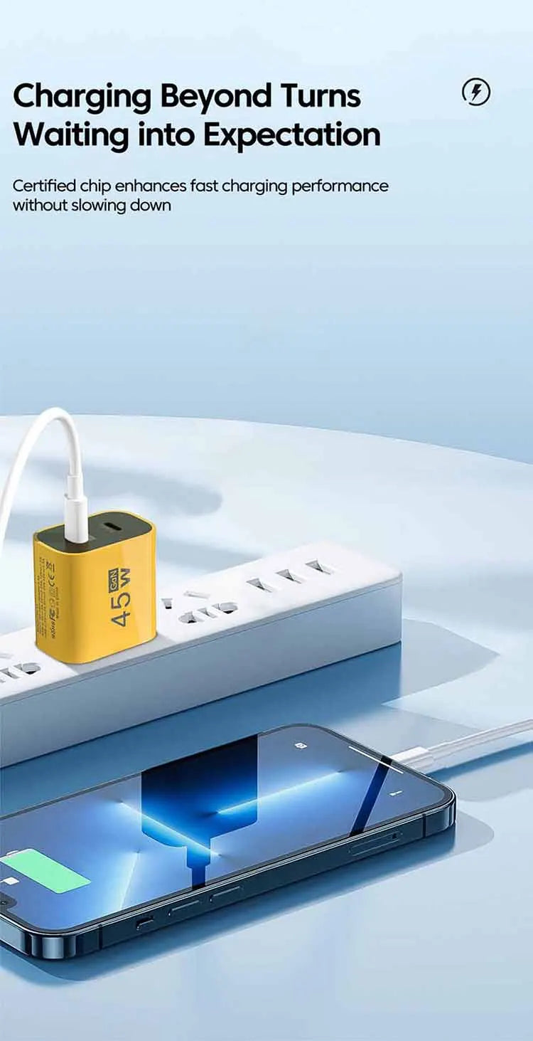 45W USB-C charger for Samsung S23 with dual-port design