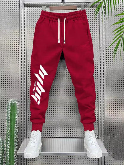 Street Trendy Cool Style Men's Loose Legged Sports Pants Printed Sanitary Pants Daily Casual Drawstring Knitted Pants
