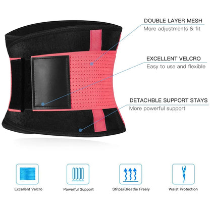 Black and pink waist trainer with features highlighted on a white background