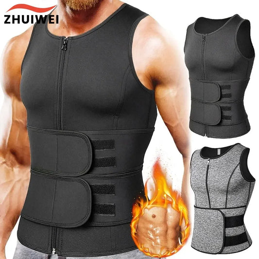 Black waist training vest with flame graphic on a muscular person, featuring the brand 'ZHUIWEI'.
