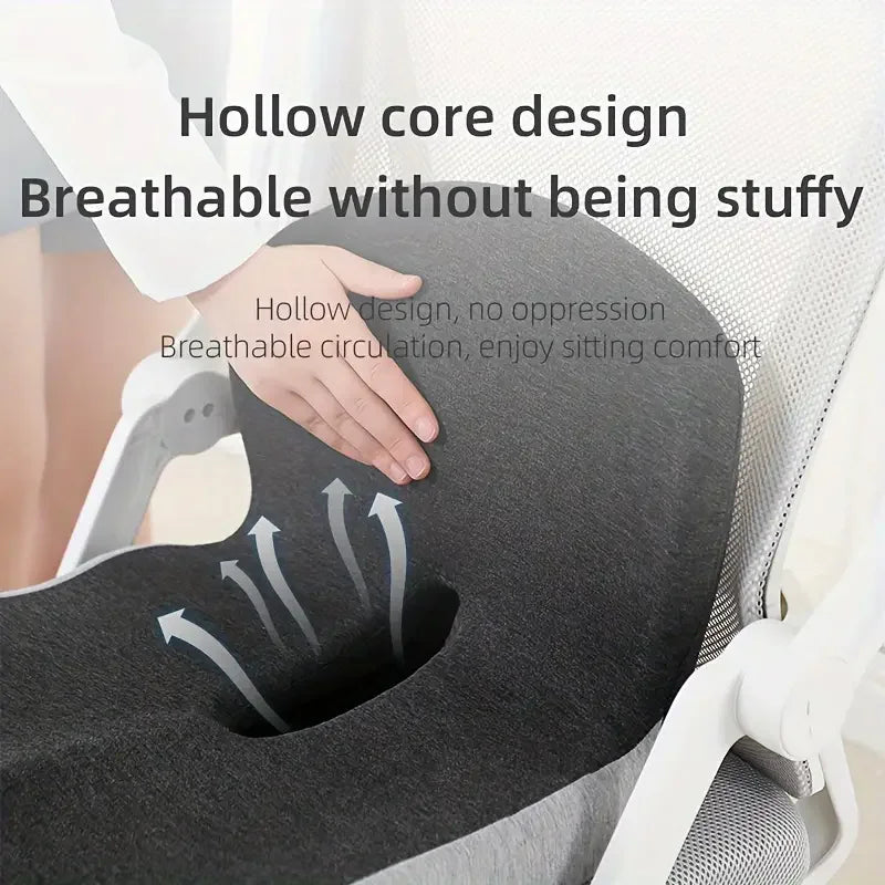 Chair seat cushion with hollow core design, breathable without being stuffy, on a chair.