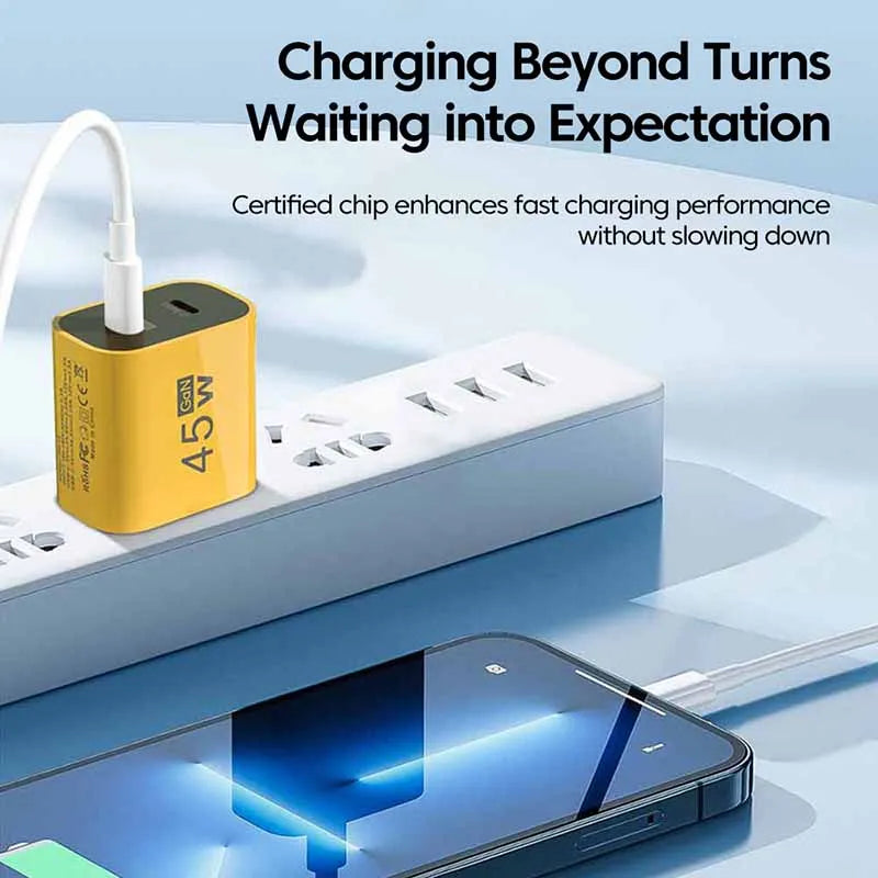 45W USB-C charger for Samsung S23 with dual-port design