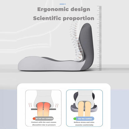 Ergonomic foot rest with scientific proportion text and usage instructions on a white background