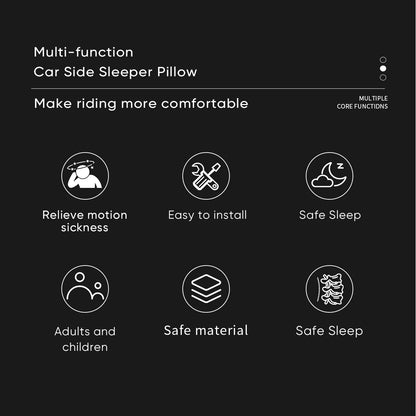 Car side sleeper pillow features on a black background