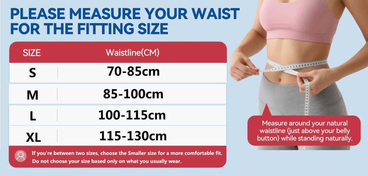 Waist measurement chart with a person measuring their waist against the chart.