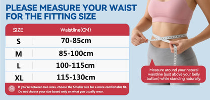 Waist measurement chart with a person measuring their waist against the chart.