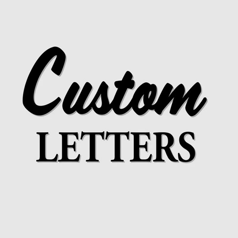 Black script text reading 'Custom' above bold serif text reading 'LETTERS' on a light gray background.