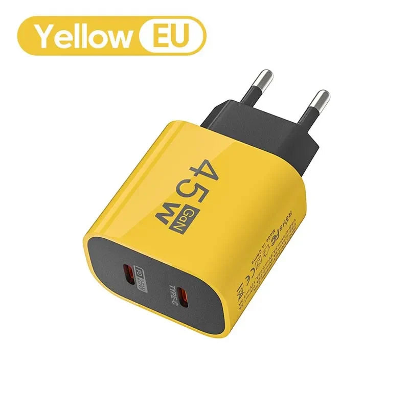 45W USB-C charger for Samsung S23 with dual-port design