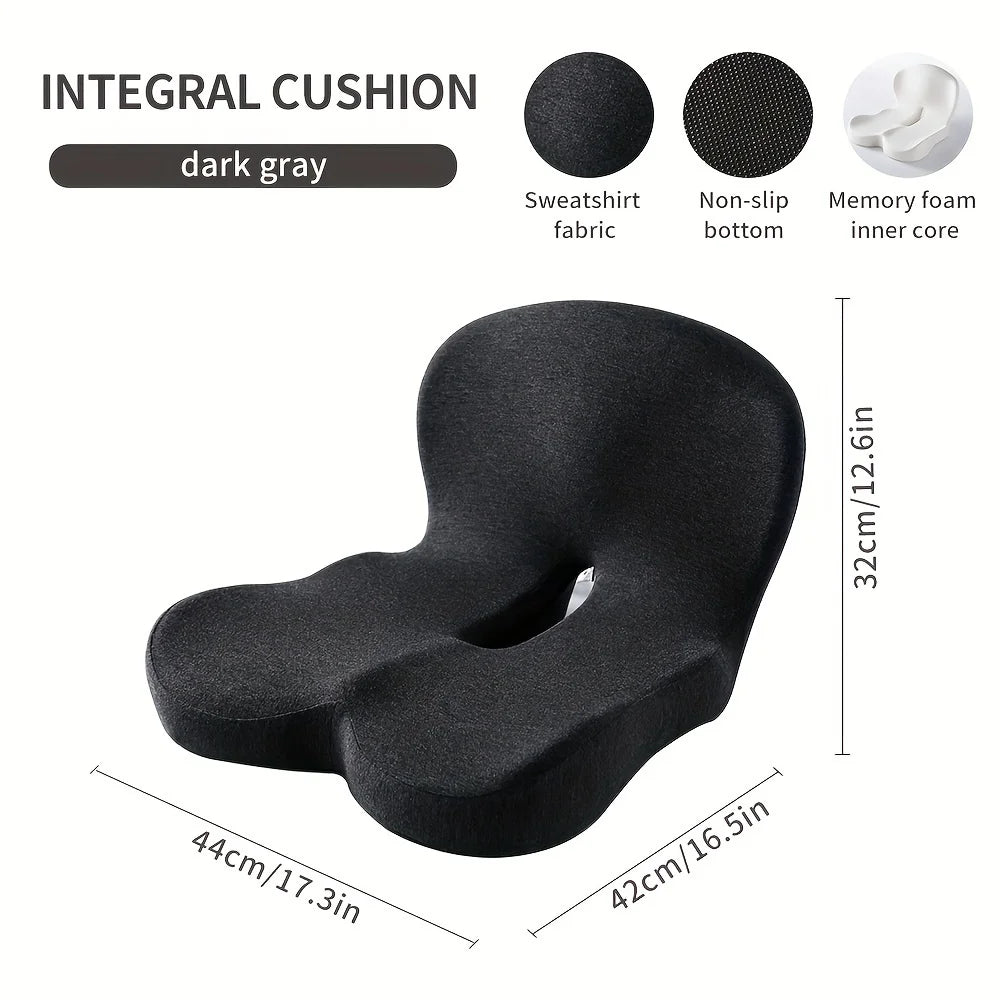Dark gray integral cushion with specifications on a white background