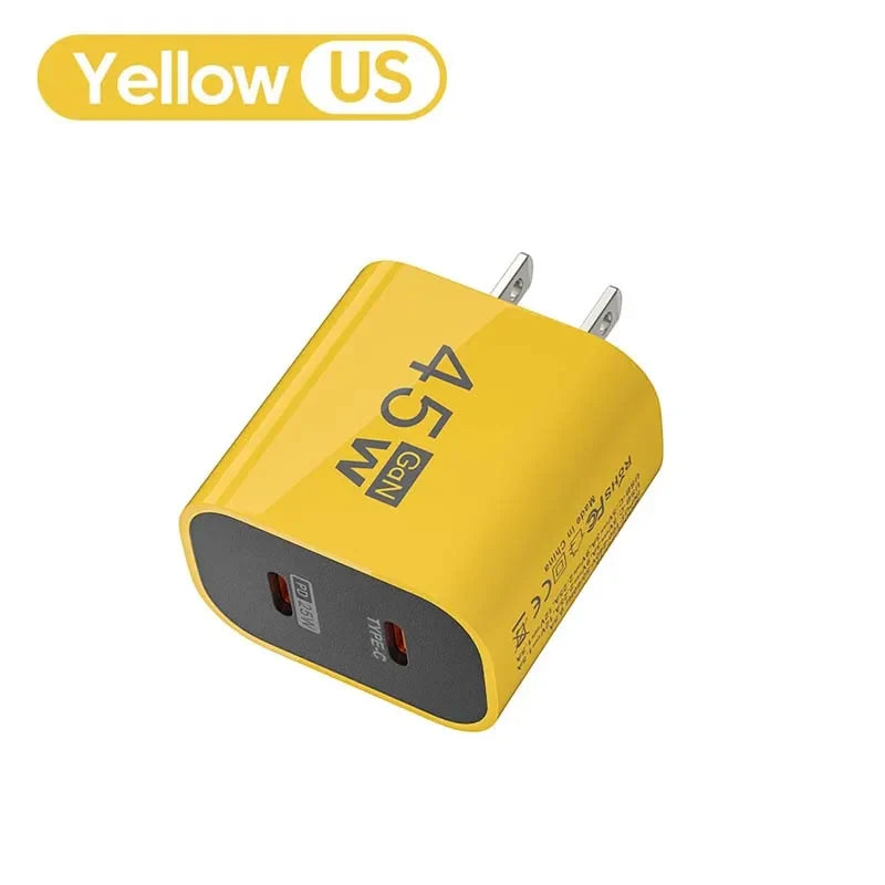 45W USB-C charger for Samsung S23 with dual-port design