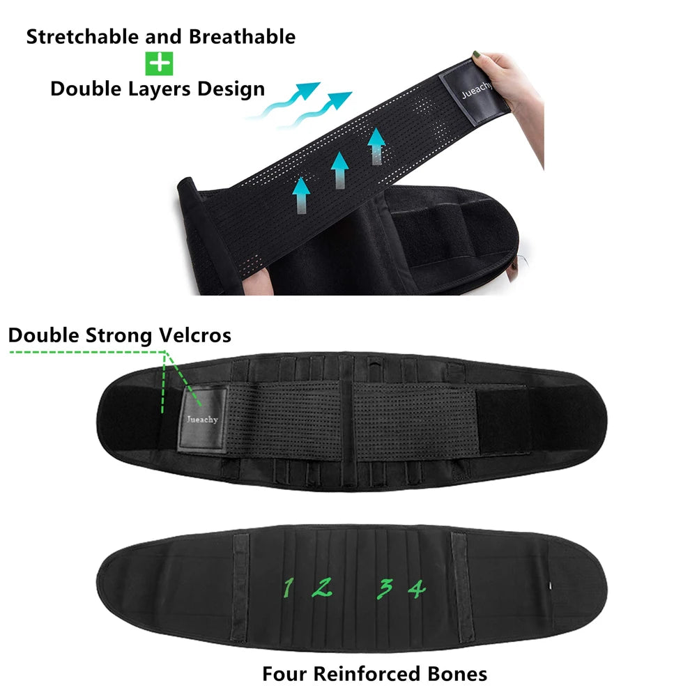 Black support belt with features highlighted on a white background