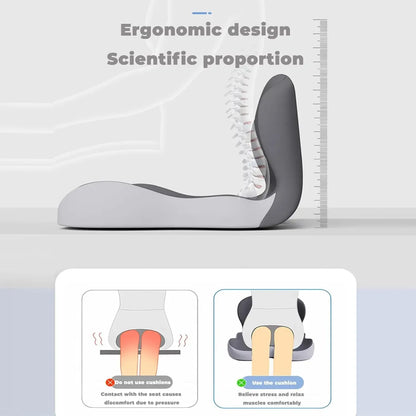 Ergonomic foot rest with scientific proportion text and usage instructions on a white background