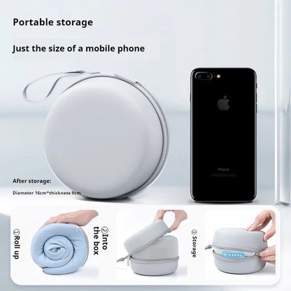 Portable storage case compared to a smartphone with instructions on use.