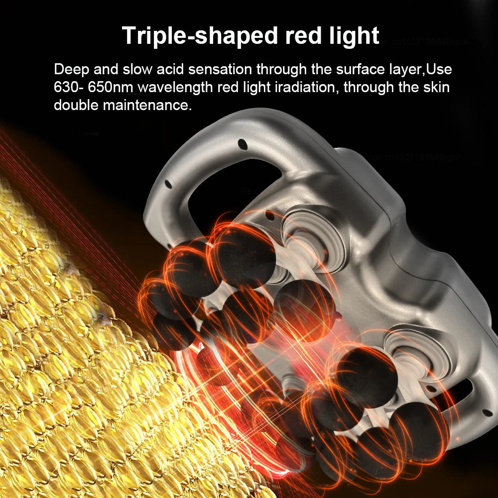 Silver device with red light emission on a dark background