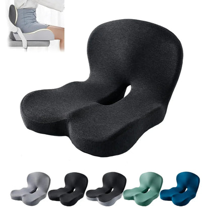 Black seat cushion with color options displayed below on a white background
